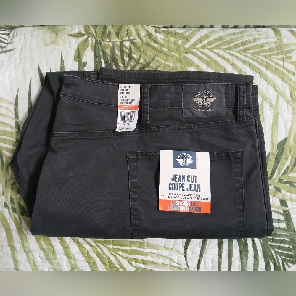 Dockers Jean Cut Pants Mens 56x32 Big & Tall Straight Fit Gray NWT